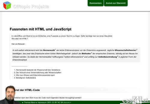 Fussnoten mit HTML und JavaScript